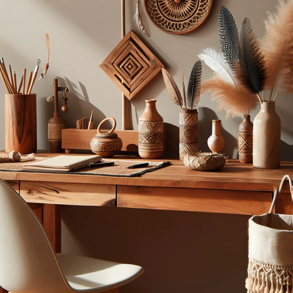 Boho biurko z naturalnego drewna z szufladami – idealne uzupełnienie szafki nocnej z drewna mango!