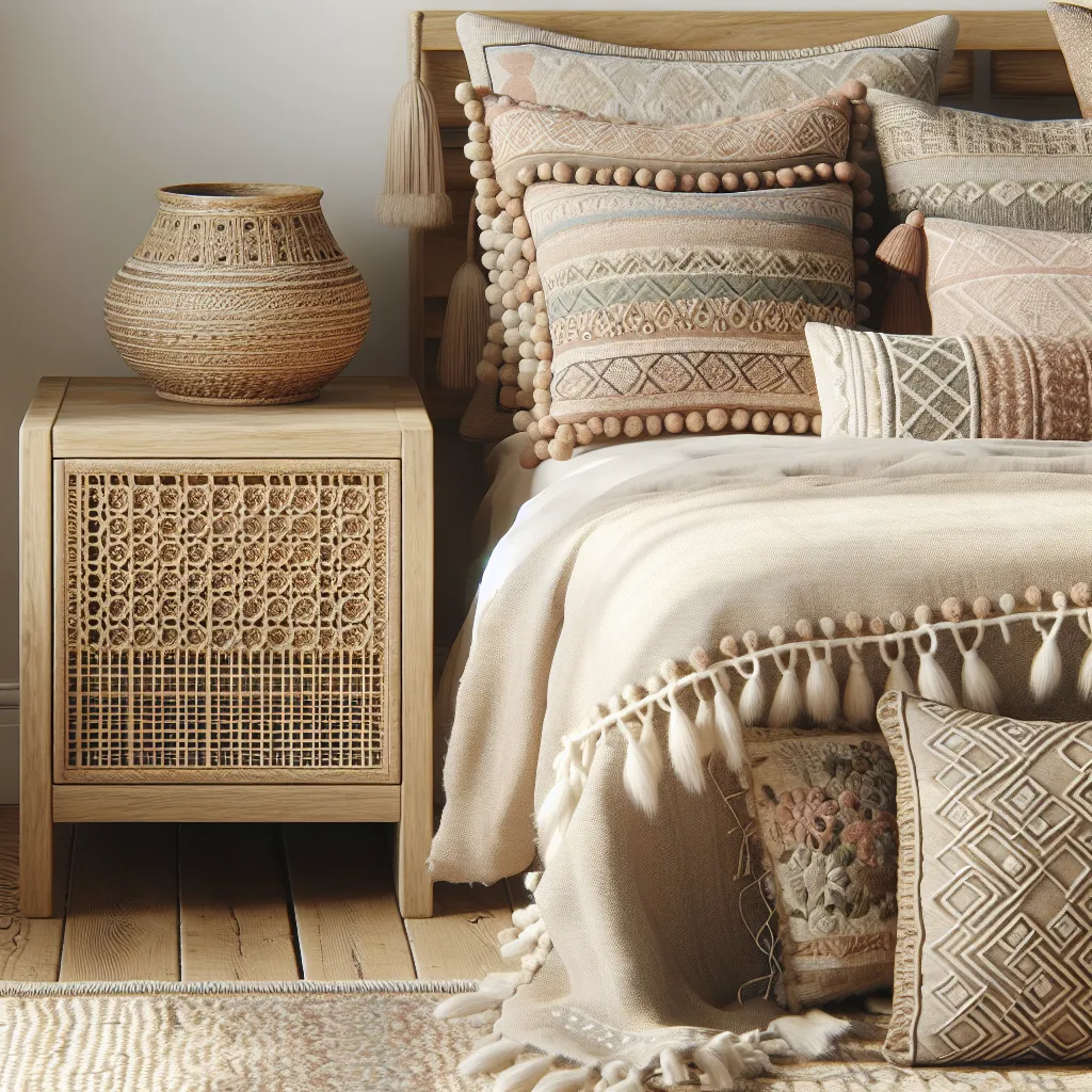 Boho szafka nocna z plecionym frontem – idealny dodatek do aranżacji wnętrza w stylu boho